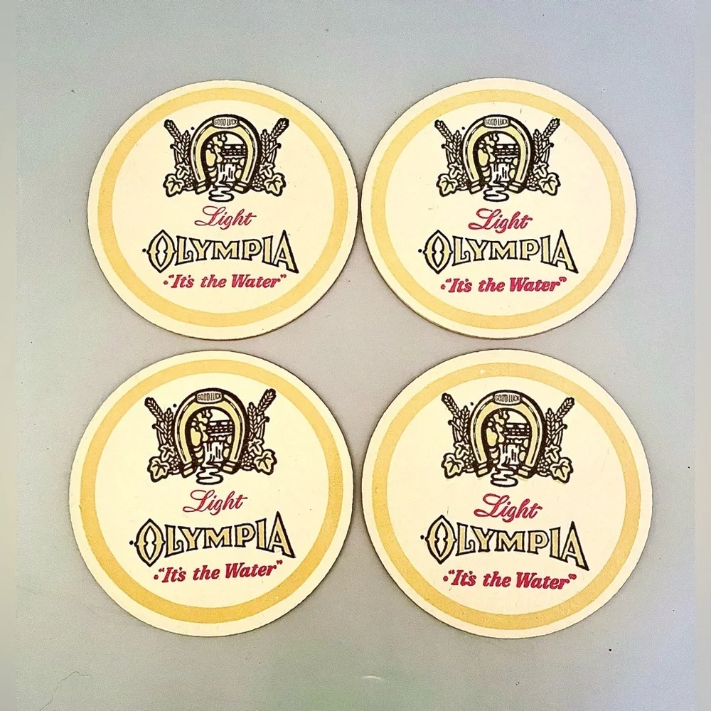 Set of 4 Vintage Light Olympia Beer Coasters Cardboard “It’s the Water” Brewery